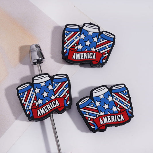 Three Beverage Can with American Flag Patterns Silicone Focal Beads