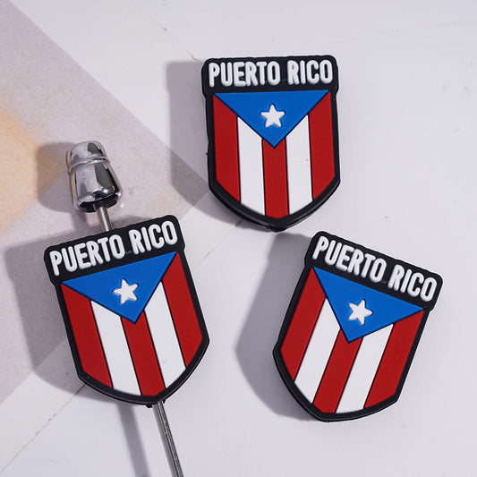 PUERTO RICO Flag with Red White Stripes and Star Silicone Focal Beads