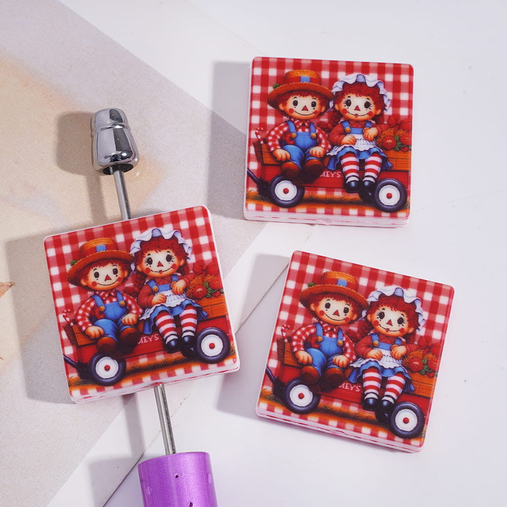 Horror Baby Doll Sitting on Platform Trolley Flat Square Shape Silicone Focal Beads