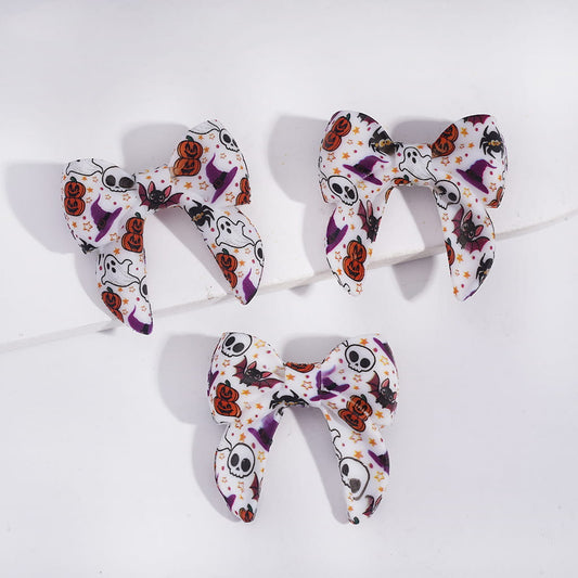 Halloween Bowtie Bat, Skull & Pumpkin Prints Silicone Focal Beads 40MM