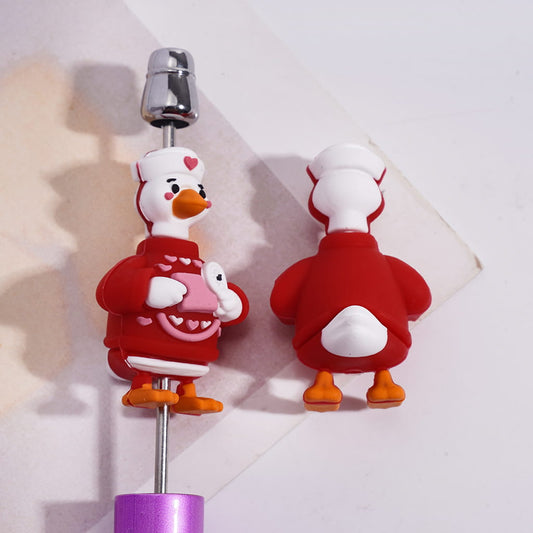 3D Nurse Duck Wearing Red Sweater and Holding Blood Pressure Monitor Silicone Focal Beads