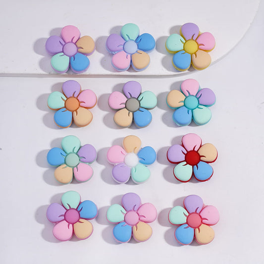 Cute Five-Petaled Flower in Multi-Color Silicone Focal Beads Random Mix