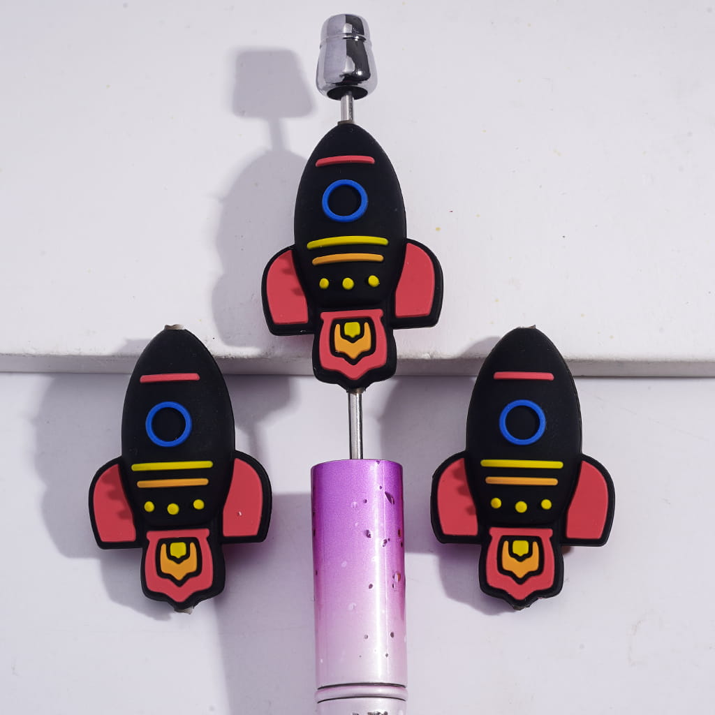 3D Black Launched Rocket Space Operation Design Silicone Focal Bead