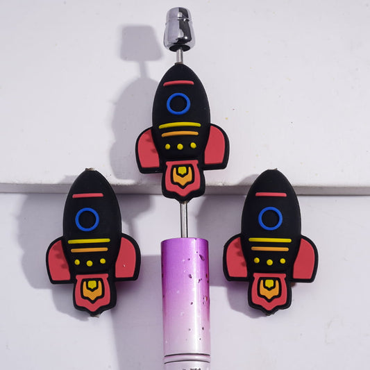 3D Black Launched Rocket Space Operation Design Silicone Focal Bead