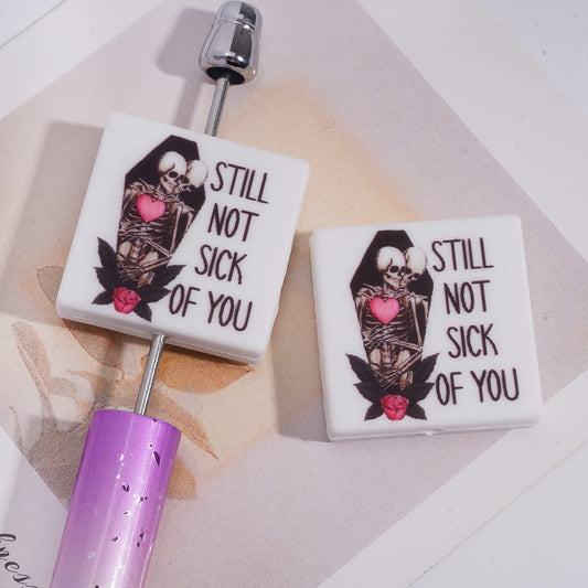 Couple joint burial coffin and Text "STILL NOT SICK OF YOU", Flat Square Shape Silicone Focal Beads