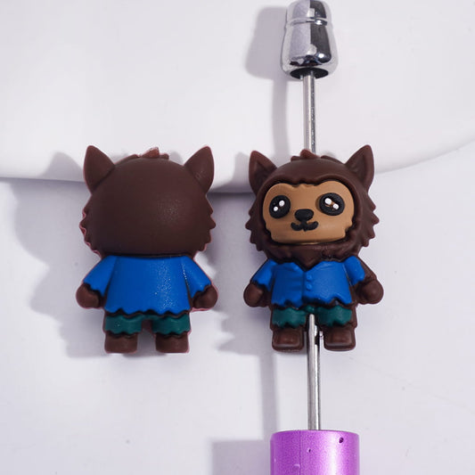 3D Cute Werewolf Character with Dark Blue Jacket & Green Shorts Silicone Focal Beads Random Mix