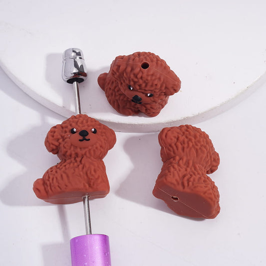 3D Red Crown Teddy Dog in Sitting Gesture Shape Silicone Focal Beads Random Mix