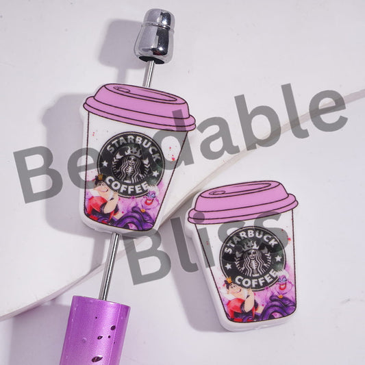 Silicone Focal Beads Coffee Cup with Classic Villain Character Patterns