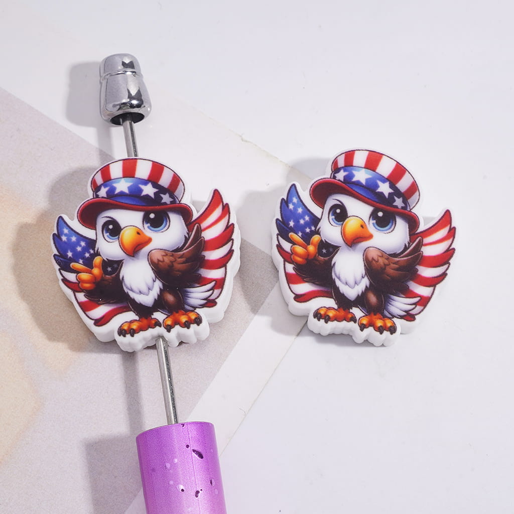 American Bald Eagle Mascot with Top Hat Design Theme Silicone Focal Beads