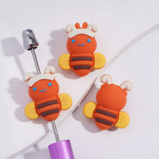 3D Cute Honeybee Insect Character Bright Orange Bee Silicone Focal Beads