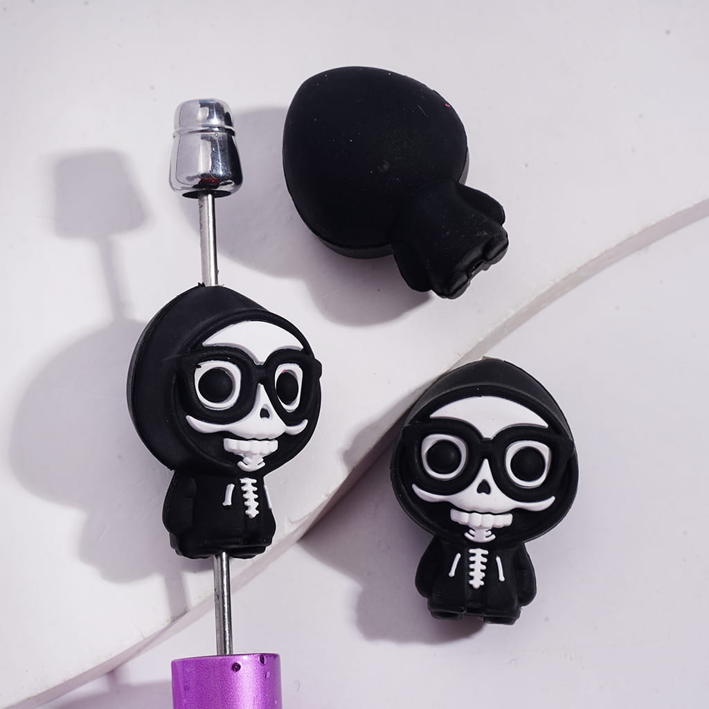 3D Halloween Death Ghost with Black Glasses and Cloak Silicone Focal Bead