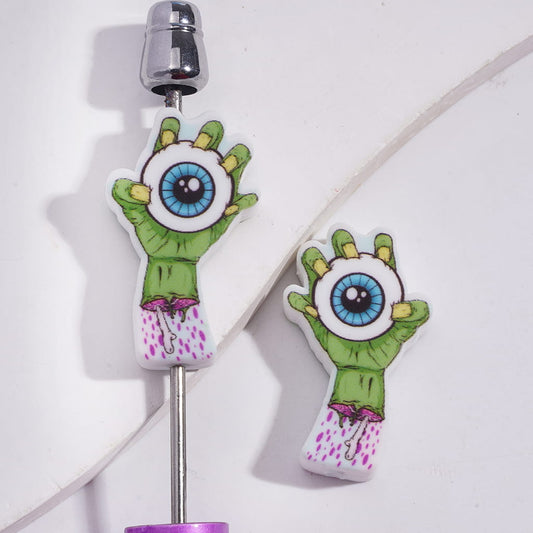 3D Green Zombie Hand Holding Eyeball Halloween Series Silicone Focal Bead
