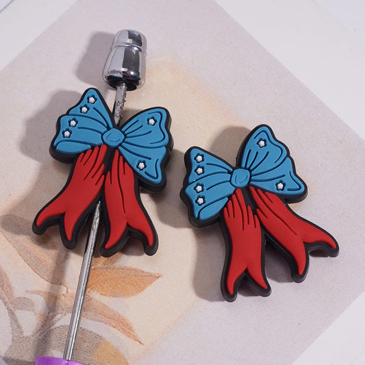 Cute Coquette Bowknot with American Flag Patterns Silicone Focal Beads