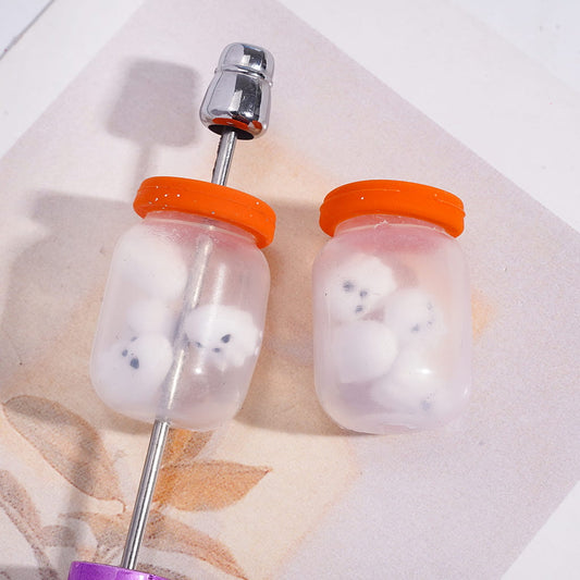 Soft Silicone Shaker Beads with Mini White Ghost Inside Bottle Halloween Theme, Small Size