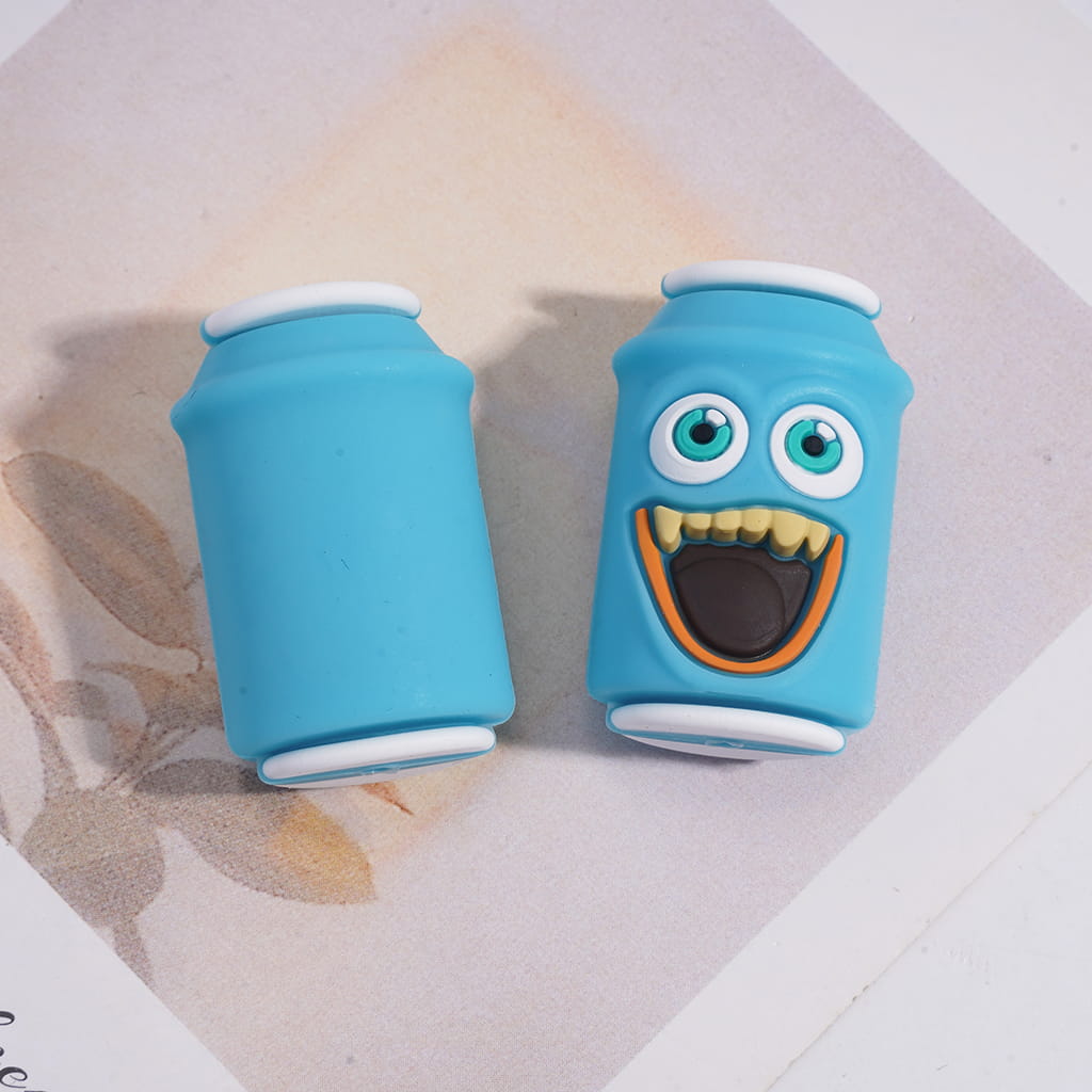 3D Teal Soda Drink Can with Funny Facial Expression Design Silicone Focal Beads