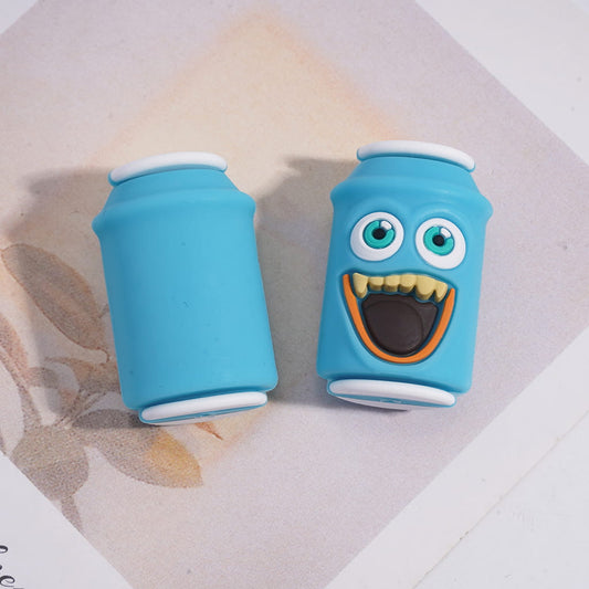 3D Teal Soda Drink Can with Funny Facial Expression Design Silicone Focal Beads
