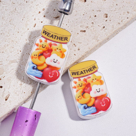 Jar Bottle with Sun, Moon, Cloud, Sea & Heart Weather Theme Design Silicone Focal Beads