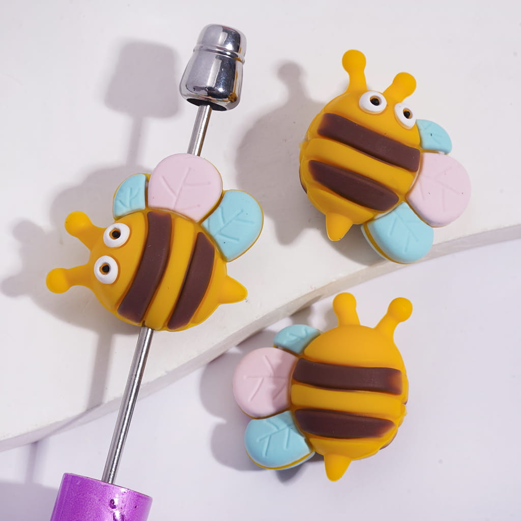 3D Cute Honeybee with Pink and Blue Wings Silicone Focal Beads