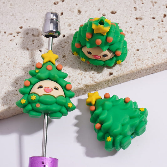 3D Christmas Tree Cute Baby with Smiling Face Silicone Focal Bead