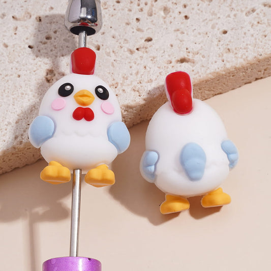 3D Cute Shy Chick with Red Comb & Light Blue Wings Silicone Focal Bead