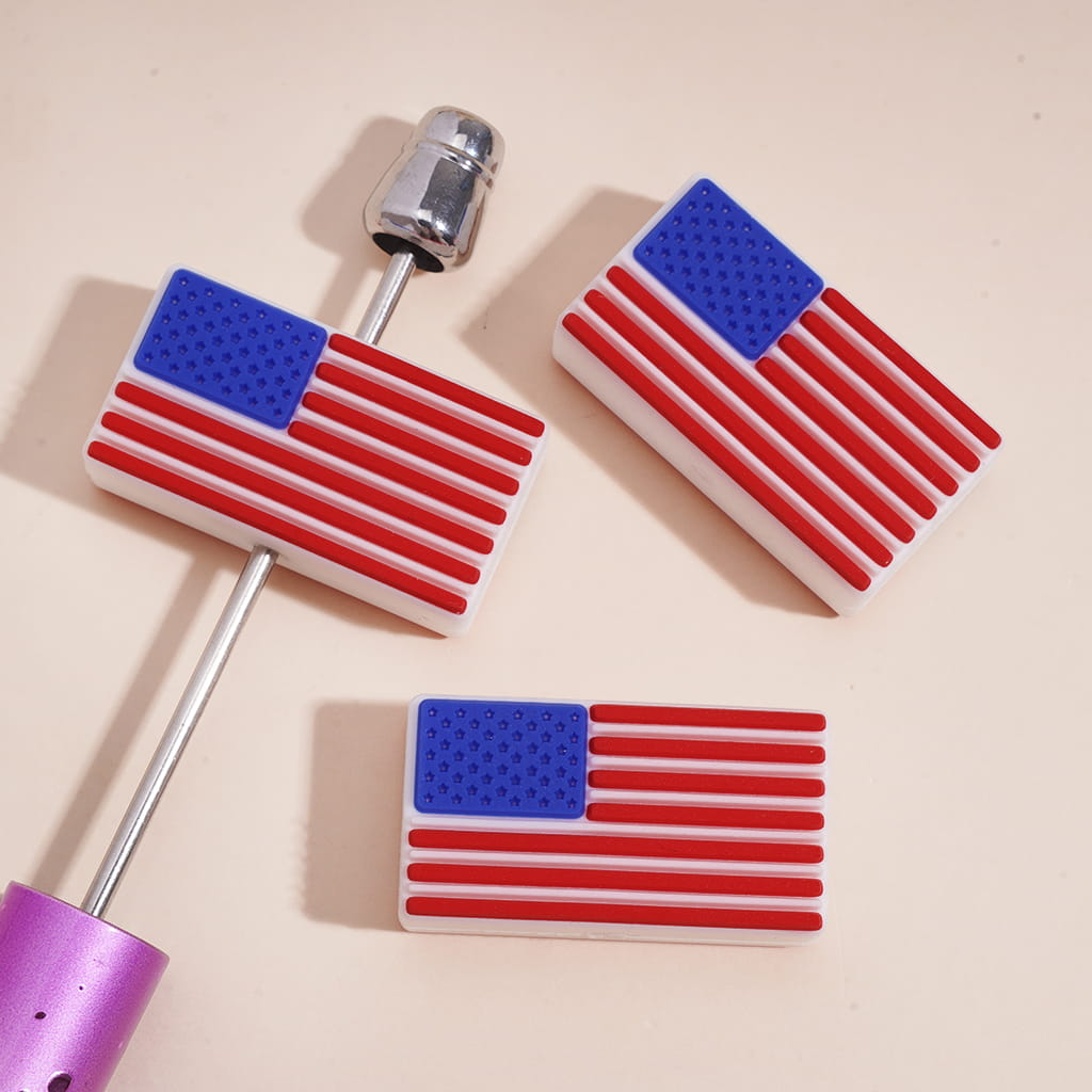 Flat Rectangle Shape American Flag Design Silicone Focal Beads