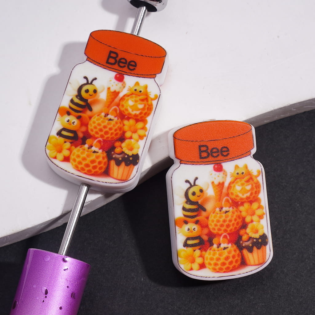 Honey Jar with Bee, Flowers & Dessert Ice Cream Theme Silicone Focal Beads