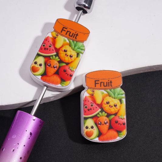 Fruit & Vegetable Jar with Watermelon, Banana, Tomato & Carrot Designs Silicone Focal Beads