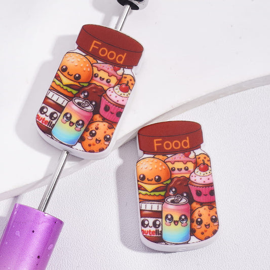 Food Jar Soda, Hamburger, Dessert & Biscuit Inside Bottle Design Silicone Focal Beads