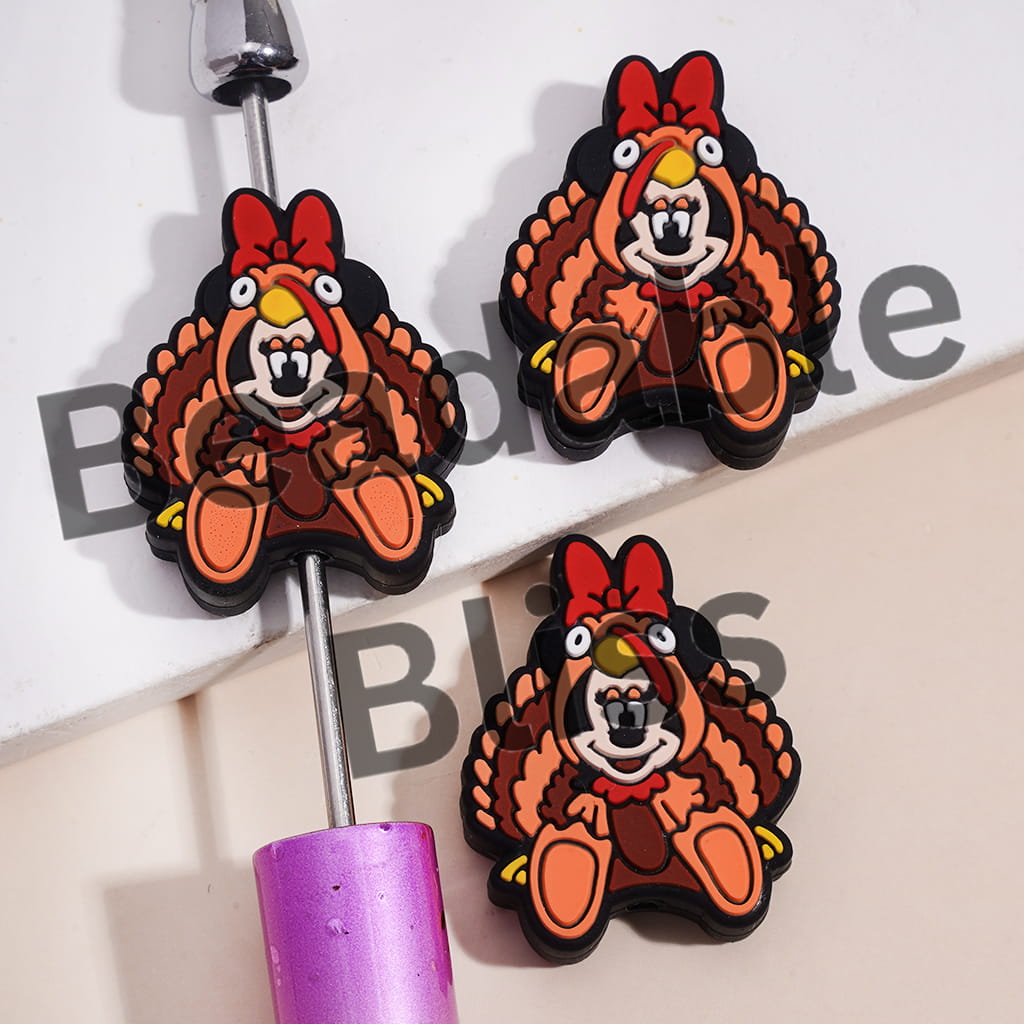 Silicone Focal Beads Turkey Shaped Girl Mouse Character in Thanksgiving Day