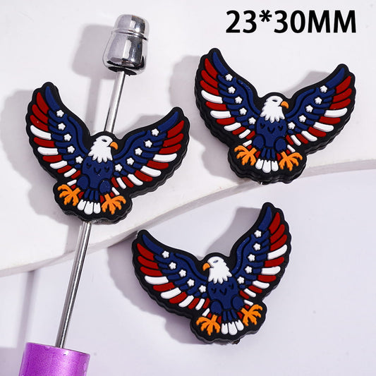 Patriotic Bald Eagle and American Flag Design Silicone Focal Beads