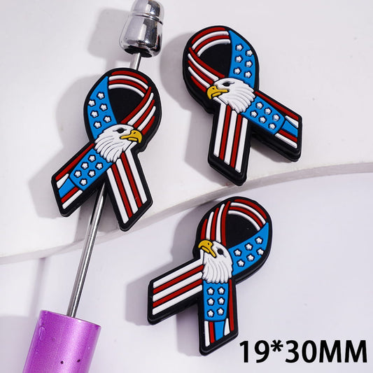 Patriotic Silk Ribbon Design with American Flag & Bald Eagle Silicone Focal Beads