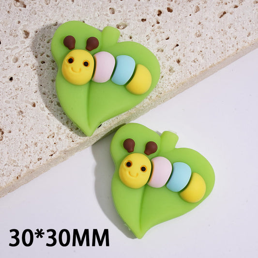 3D Nature Leaf Heart Shape with Colorful Worm Silicone Focal Beads