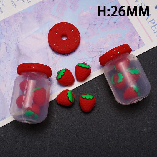 Mini Fruit Strawberry Inside Bottle Soft Silicone Shaker Beads