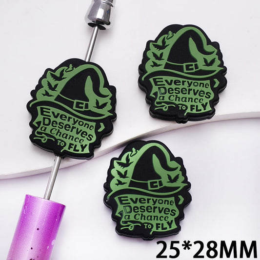 Inspirational Quote with Text “Everyone Deserves a Chance to Fly” with Birds & Witch Hat Design Silicone Focal Beads