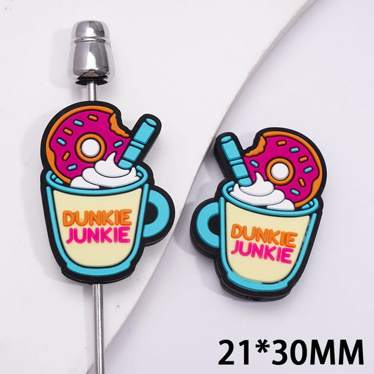 Donut Coffee Cup with Text "UNKIE JUNKIE" Silicone Focal Beads