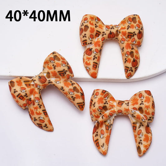Fox, Pumpkin & Mushroom Autumn Print on Soft Bowtie Silicone Focal Beads 40MM