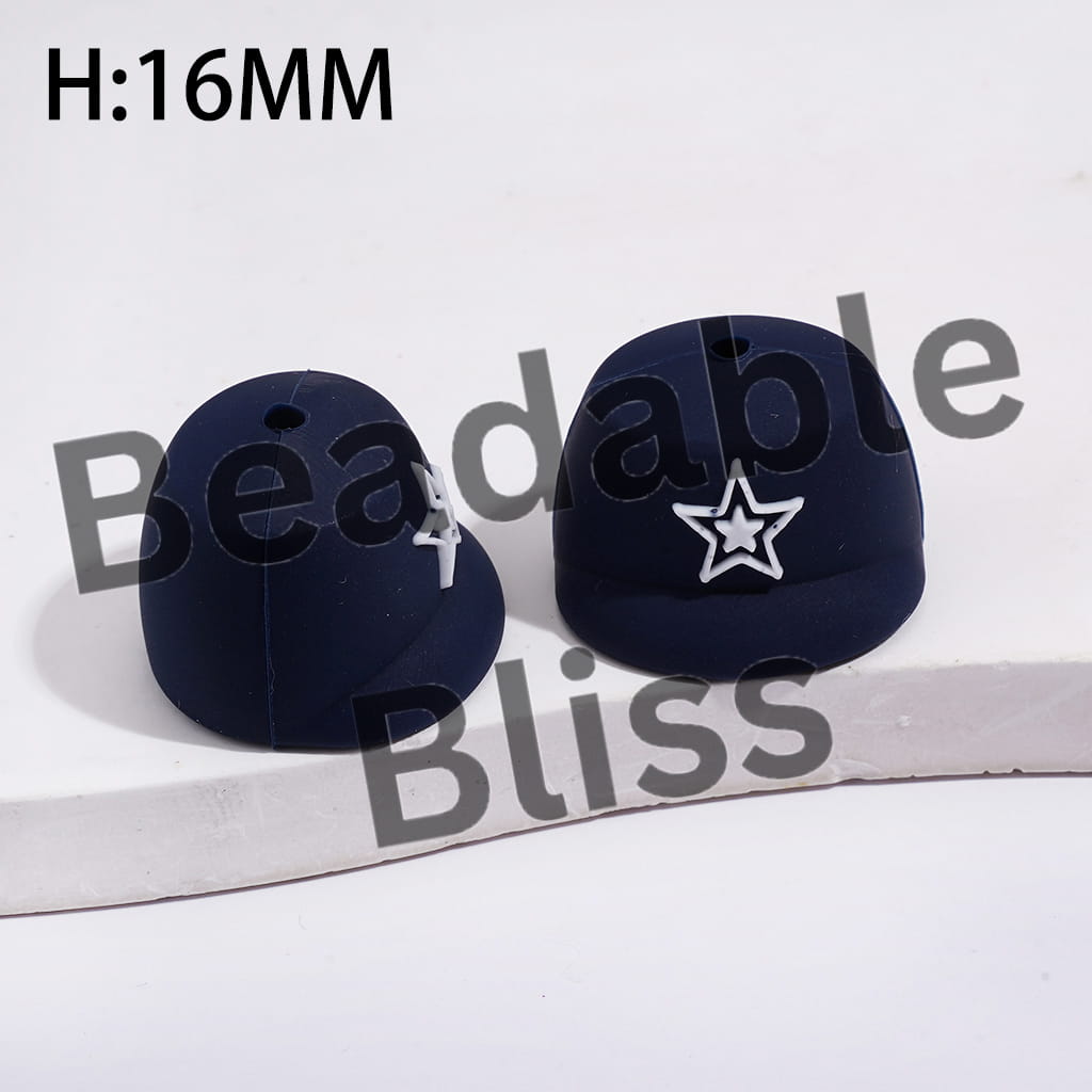 Silicone Focal Beads 3D Midnight Blue Baseball Cap with American Football Team Star Dallas Print