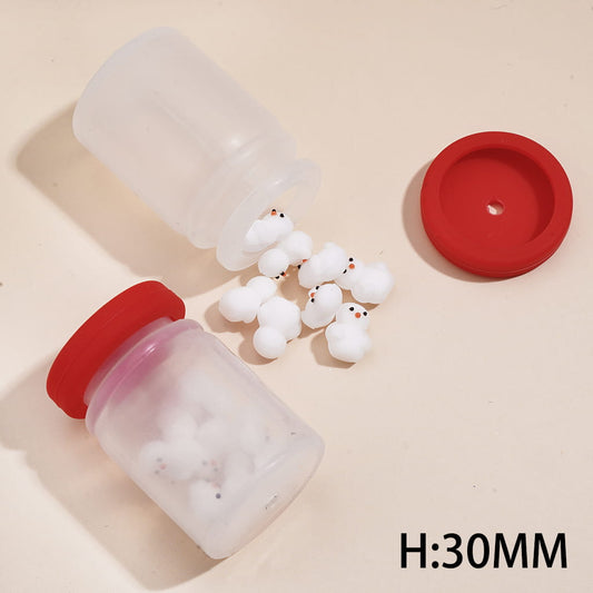 Christmas Snowman Silicone Shaker Bead Bottle Red Lid Mini Snowman Inside Bottle Large Size