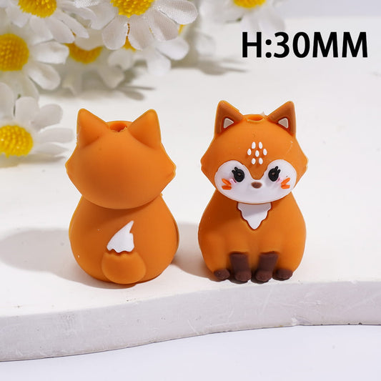 3D Cute plum Fox in sitting position Animal theme Silicone Focal Beads