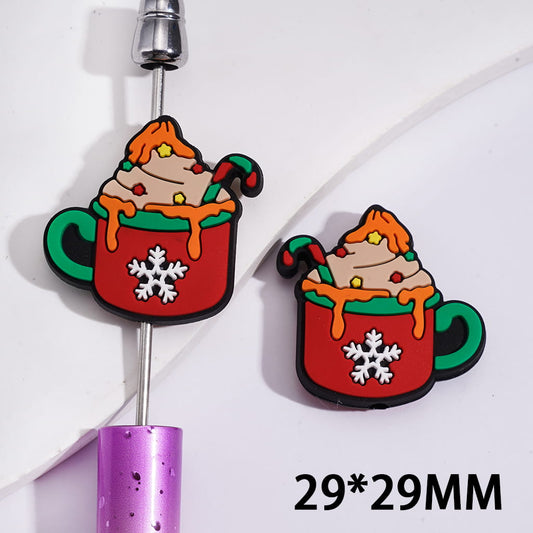 Holiday Christmas Ice Cream Mug Cup Candy Cane & Snowflake Silicone Focal Beads