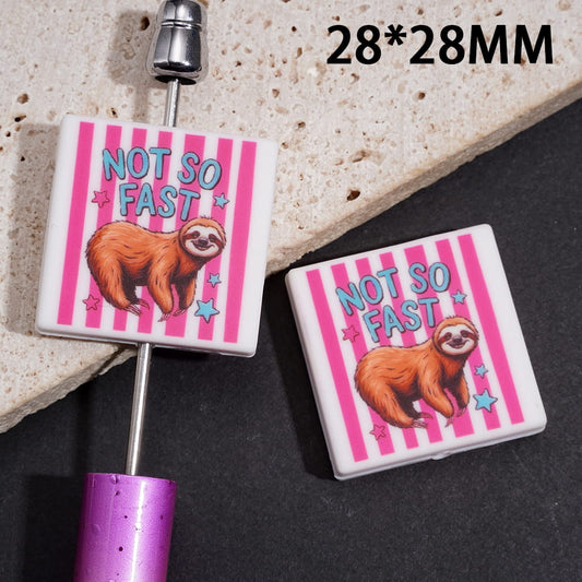 Adorable Cartoon Sloth with “NOT SO FAST” Text Animal Theme Flat Square Silicone Focal Beads