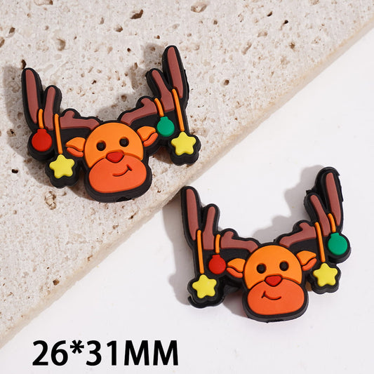 Cute Christmas Reindeer Antlers with Yellow Hanging Star & Ornament Charms Silicone Focal Beads 26*31MM