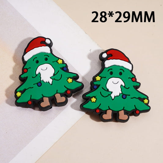 Adorable Cartoon Anthropomorphic Christmas Tree with Santa Hat, Cute Little Legs, Beard & Ornament Charms Silicone Focal Beads