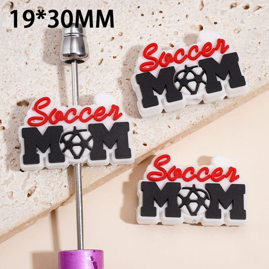 Adorable Soccer Ball with "Soccer MOM" text Silicone Focal Beads, 19*30MM