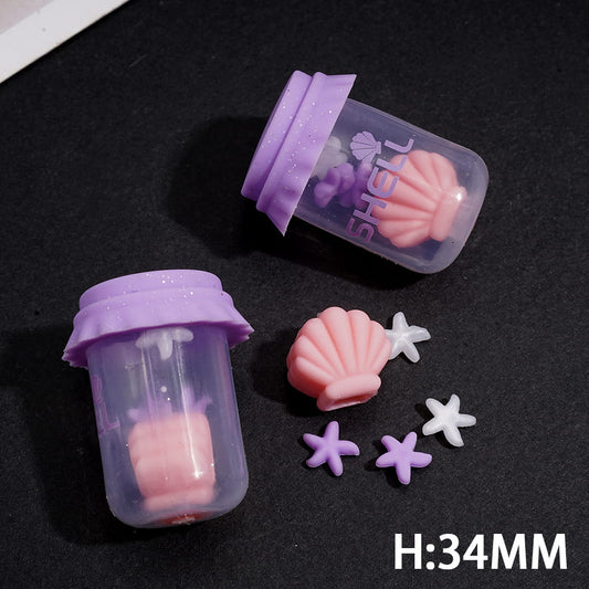 Seashell & Starfish Transparent Bottle  Ocean Theme Shaker Design Silicone Focal Bead Height 34MM
