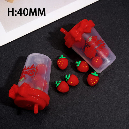 Cute Mini Red Strawberry Milk Tea Transparent Cup Shaker Design Silicone Shaker Beads Height 40MM