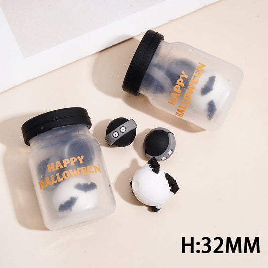 Happy Halloween Spooky Ghost & Bat Transparent Bottle Shaker Design Silicone Focal Beads Height 32MM
