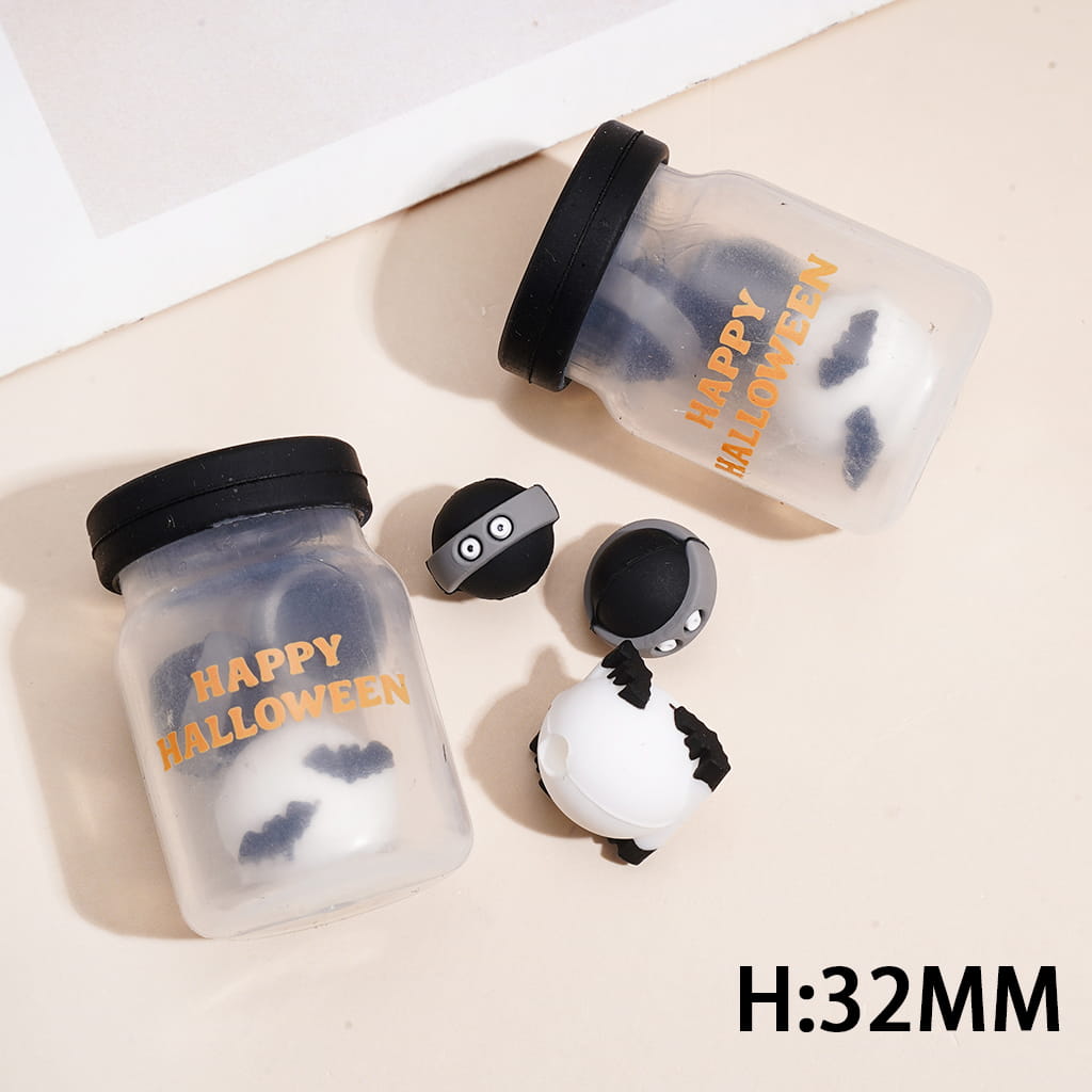Shaker Silicone Focal Beads with Happy Halloween Ghost & Bat in Bottle, Height 32MM