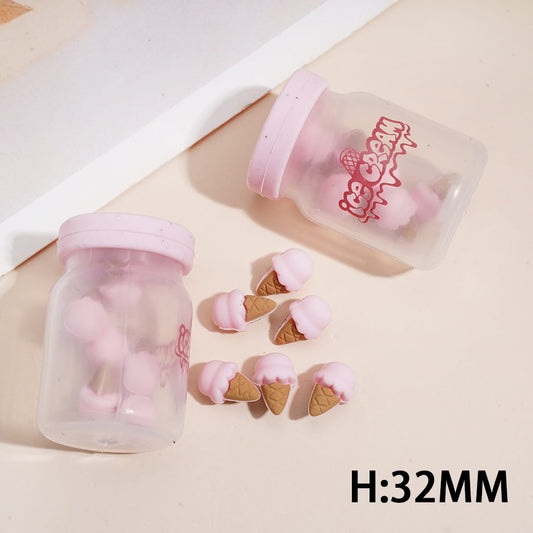 Pink Ice Cream Cone Bottle Shaker Design, Silicone Focal Beads Height 32MM