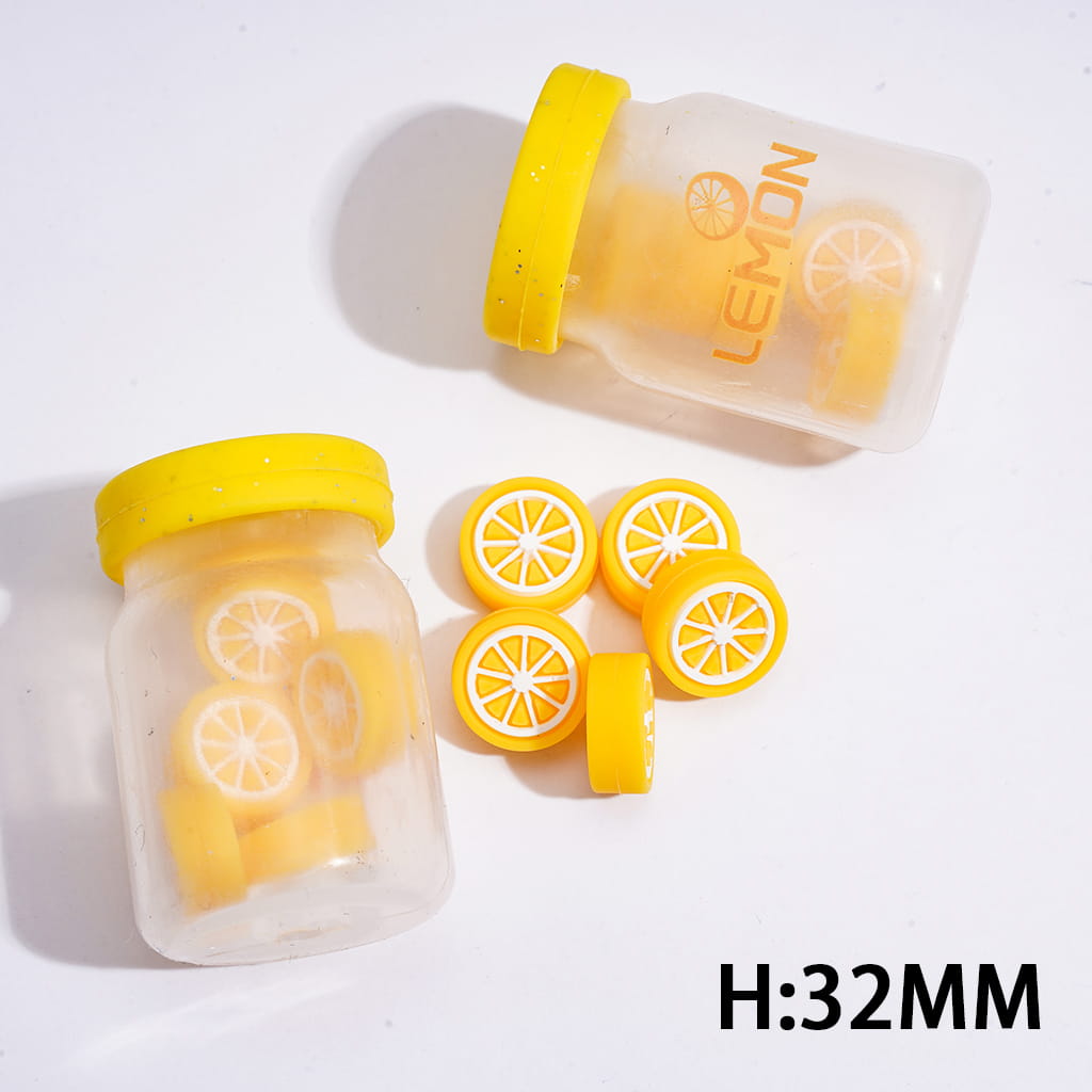 Silicone Focal Beads with Lemon Fruit Slice in Bottle Shaker Design, Height 32MM